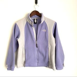 NORTH FACE Girls Medium Purple Gray Full Zip Long Sleeve Fleece Jacket